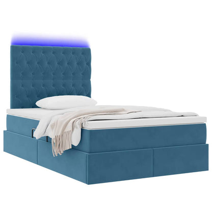 Letto con contenitore e LED con led Blu 120 x 190 cm Velluto