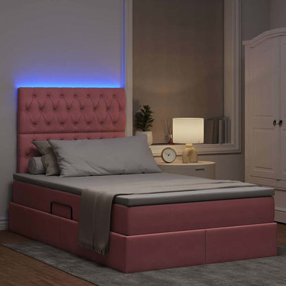 Letto con contenitore e LED con led Rosa 120 x 190 cm Velluto