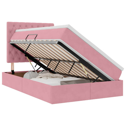 Letto con contenitore e LED con led Rosa 120 x 190 cm Velluto
