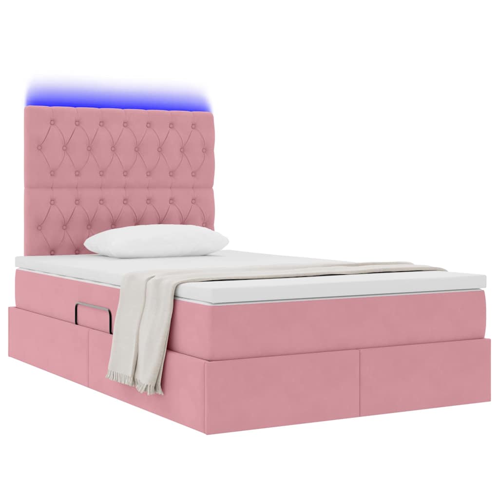 Letto con contenitore e LED con led Rosa 120 x 190 cm Velluto