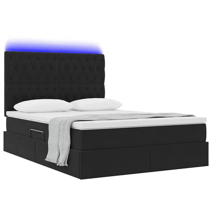 Letto con contenitore e LED con led Nero 140 x 190 cm Velluto