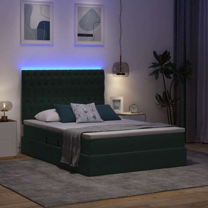 Letto con contenitore e LED Verde Scuro 140 x 190 cm Velluto
