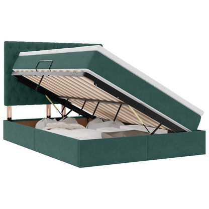 Letto con contenitore e LED Verde Scuro 140 x 190 cm Velluto