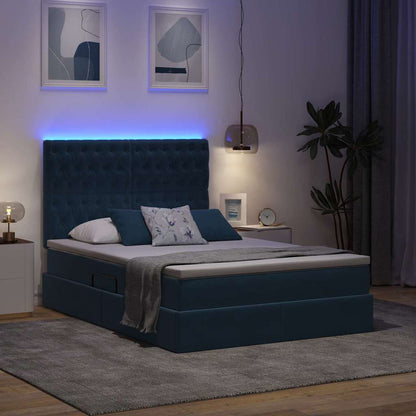Letto con contenitore e LED Blu Scuro 140 x 190 cm Velluto