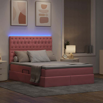 Letto con contenitore e LED con led Rosa 140 x 190 cm Velluto