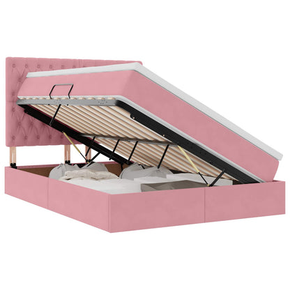Letto con contenitore e LED con led Rosa 140 x 190 cm Velluto