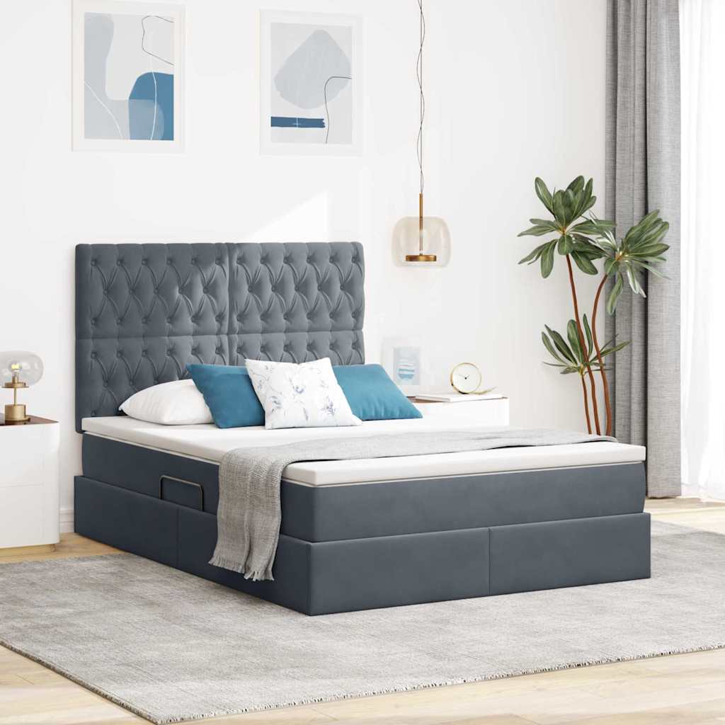 Letto con contenitore e LED Grigio scuro 140 x 200 cm Velluto