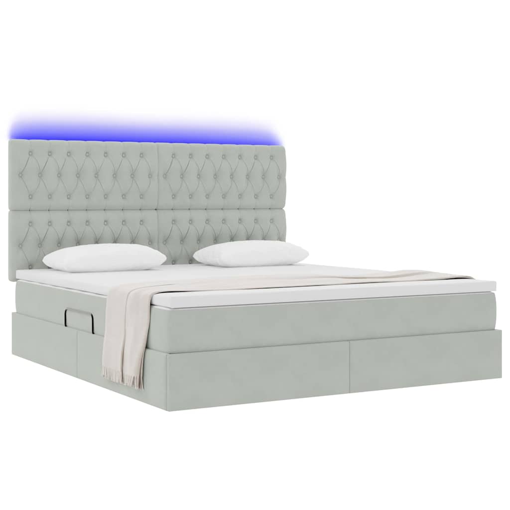 Letto con contenitore e LED Grigio chiaro 160 x 200 cm Velluto