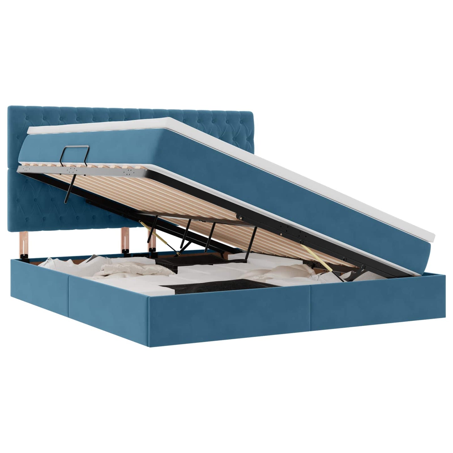 Letto con contenitore e LED Blu Scuro 180 x 200 cm Velluto