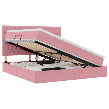 Letto con contenitore e LED con led Rosa 180 x 200 cm Velluto