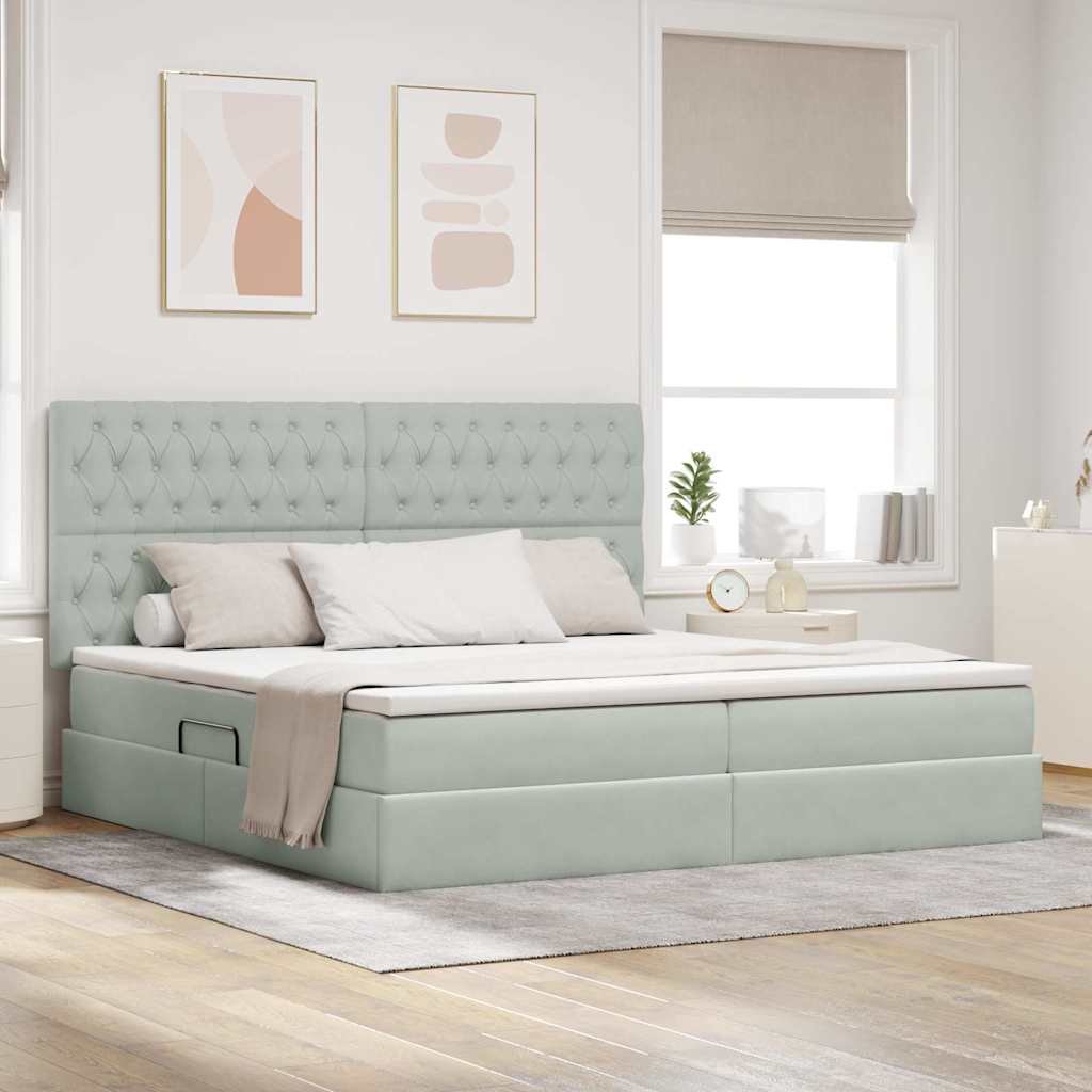 Letto con contenitore e LED Grigio chiaro 200 x 200 cm Velluto