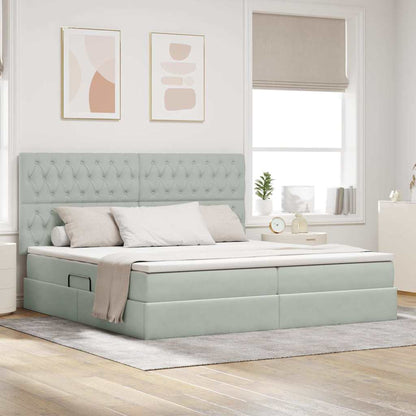 Letto con contenitore e LED Grigio chiaro 200 x 200 cm Velluto