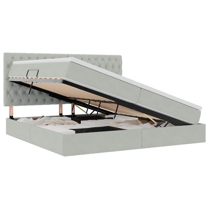 Letto con contenitore e LED Grigio chiaro 200 x 200 cm Velluto