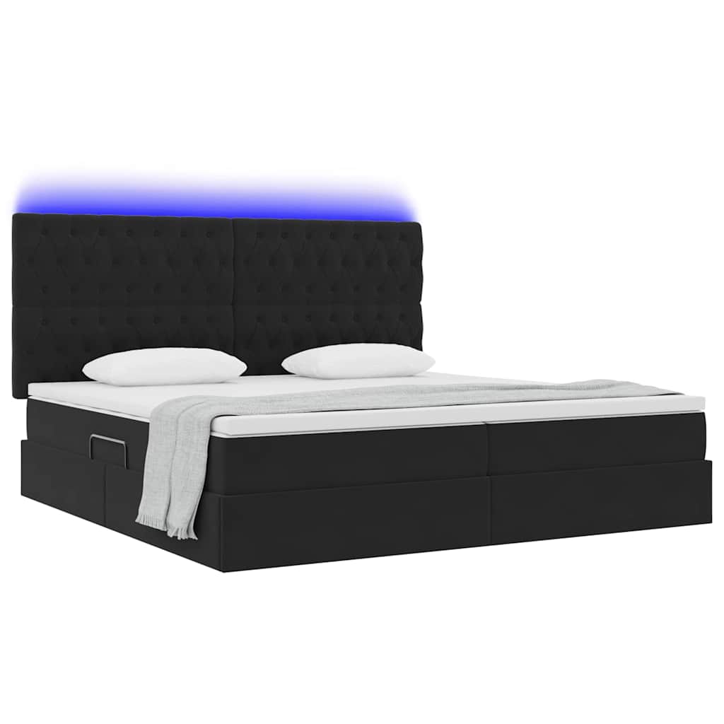 Letto con contenitore e LED con led Nero 200 x 200 cm Velluto