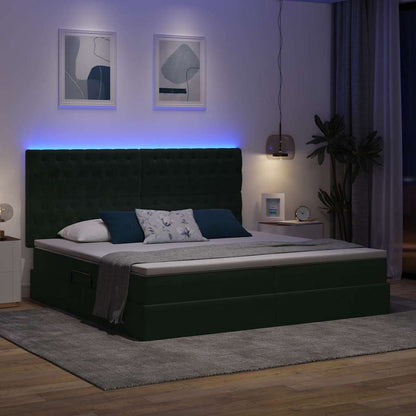 Letto con contenitore e LED Verde Scuro 200 x 200 cm Velluto