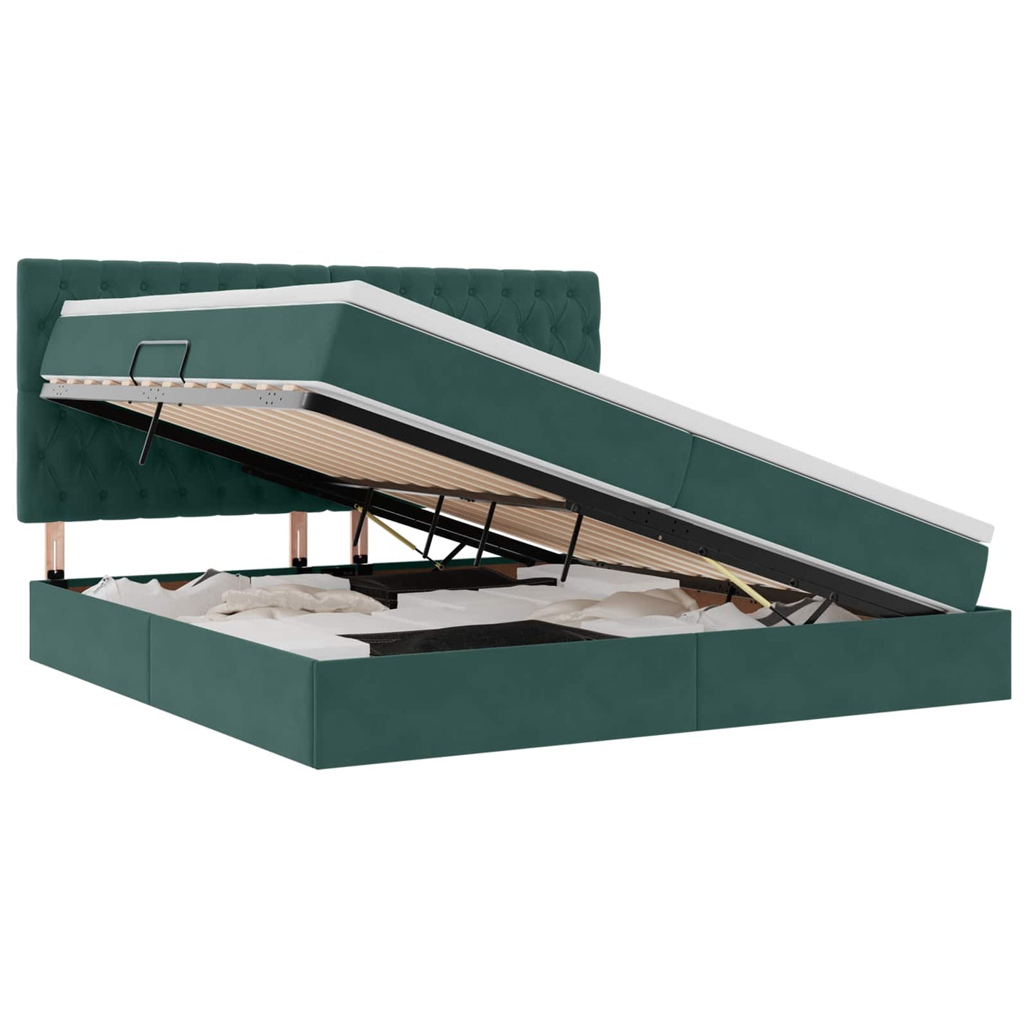 Letto con contenitore e LED Verde Scuro 200 x 200 cm Velluto
