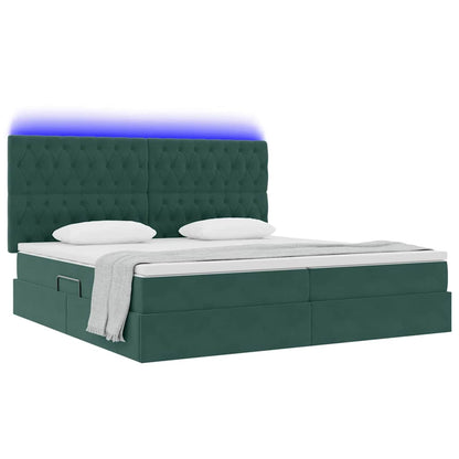 Letto con contenitore e LED Verde Scuro 200 x 200 cm Velluto