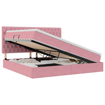 Letto con contenitore e LED con led Rosa 200 x 200 cm Velluto