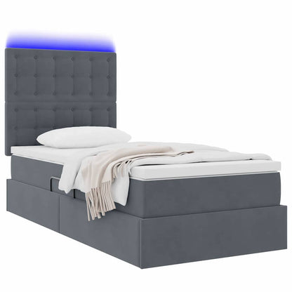 Letto con contenitore e LED Grigio scuro 90 x 190 cm Velluto