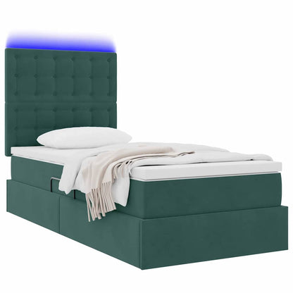 Letto con contenitore e LED Verde Scuro 90 x 190 cm Velluto