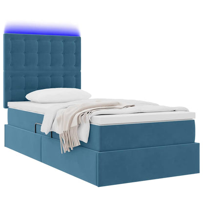 Letto con contenitore e LED Blu Scuro 90 x 190 cm Velluto