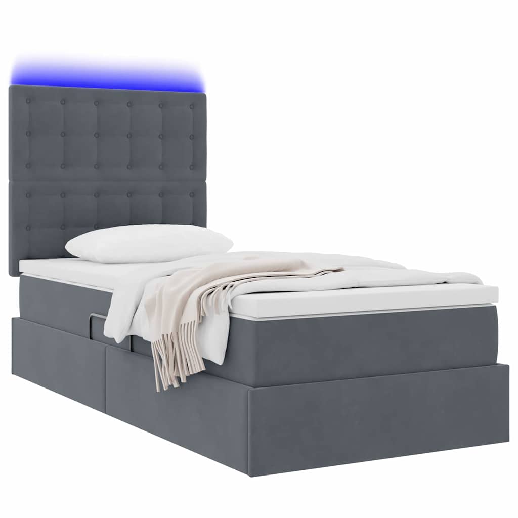 Letto con contenitore e LED Grigio scuro 90 x 200 cm Velluto