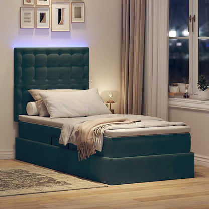 Letto con contenitore e LED Verde Scuro 90 x 200 cm Velluto
