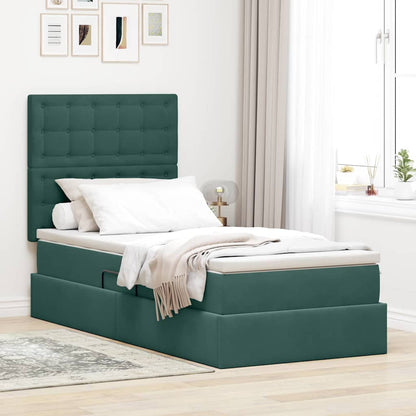 Letto con contenitore e LED Verde Scuro 90 x 200 cm Velluto