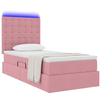 Letto con contenitore e LED con led Rosa 90 x 200 cm Velluto