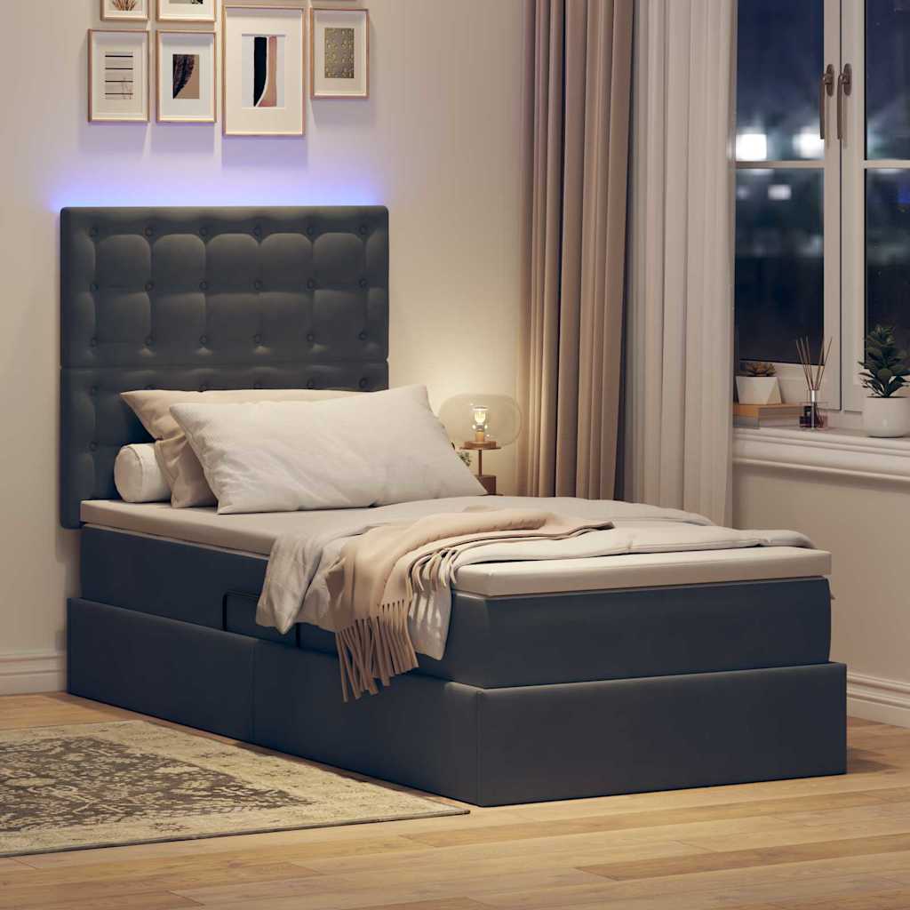 Letto con contenitore e LED Grigio scuro 100 x 200 cm Velluto