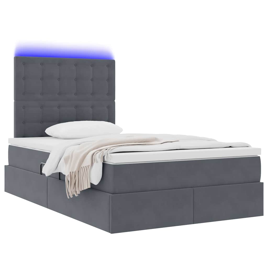 Letto con contenitore e LED Grigio scuro 120 x 190 cm Velluto