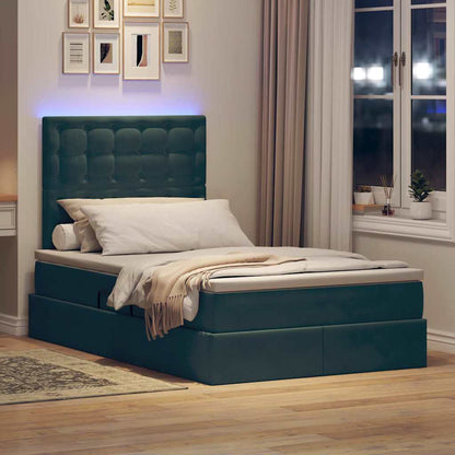 Letto con contenitore e LED Verde Scuro 120 x 190 cm Velluto
