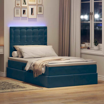 Letto con contenitore e LED con led Blu 120 x 190 cm Velluto