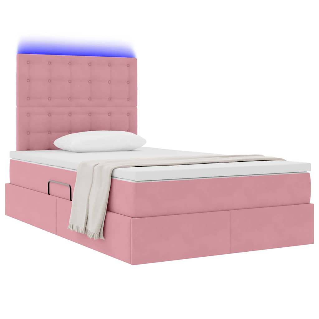 Letto con contenitore e LED con led Rosa 120 x 200 cm Velluto