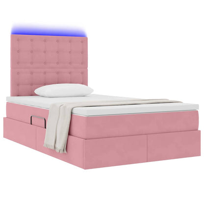 Letto con contenitore e LED con led Rosa 120 x 200 cm Velluto