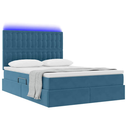 Letto con contenitore e LED Blu Scuro 140 x 190 cm Velluto