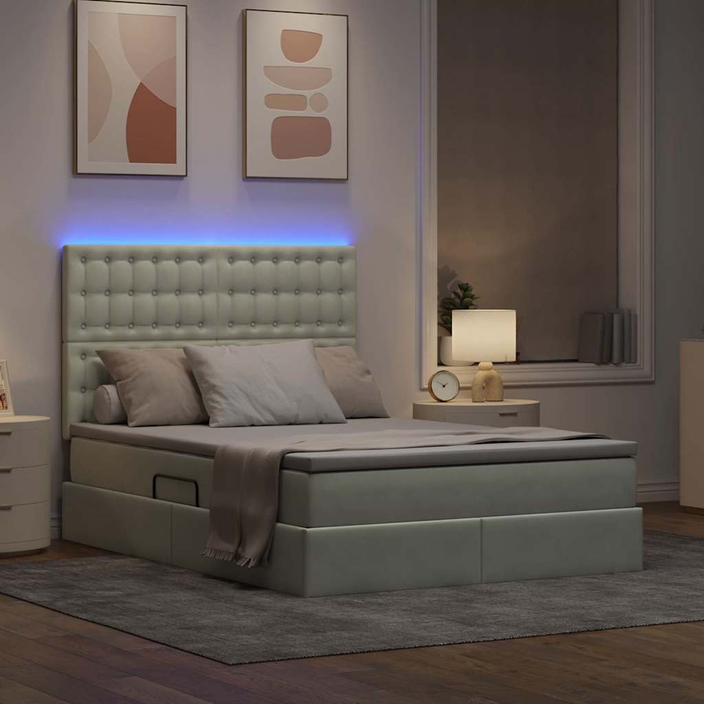 Letto con contenitore e LED Grigio chiaro 140 x 200 cm Velluto