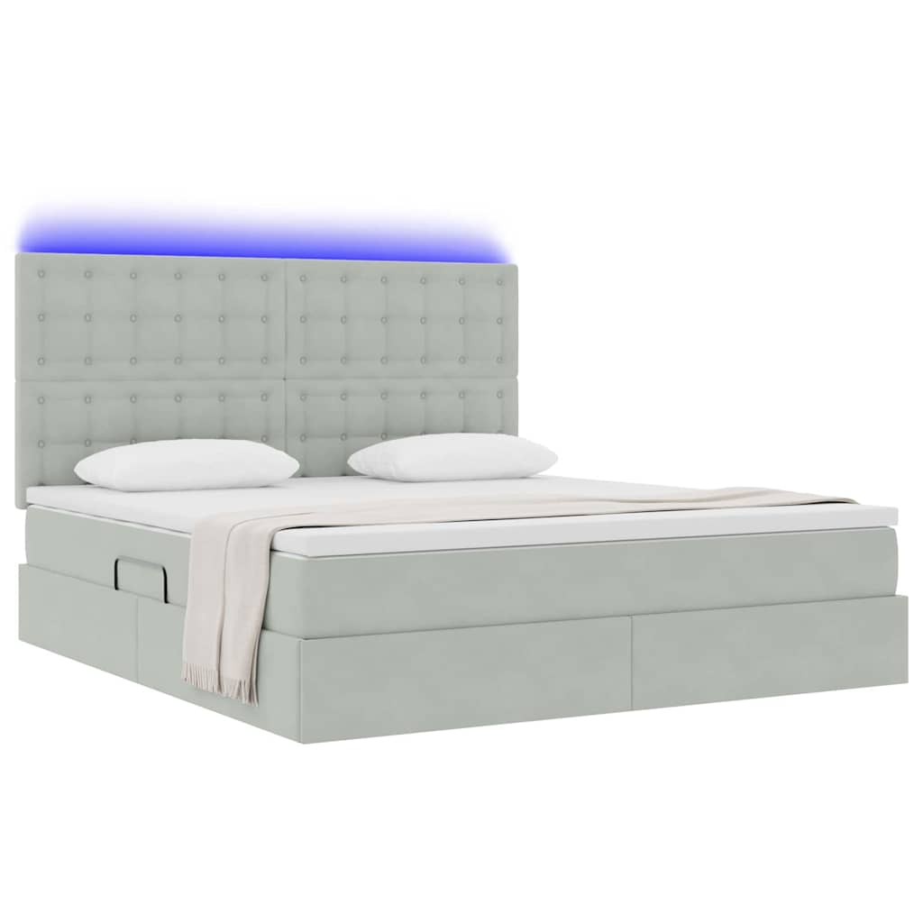Letto con contenitore e LED Grigio chiaro 160 x 200 cm Velluto