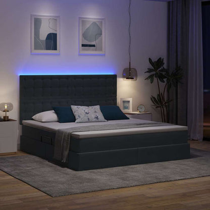 Letto con contenitore e LED Grigio scuro 160 x 200 cm Velluto