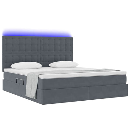 Letto con contenitore e LED Grigio scuro 180 x 200 cm Velluto