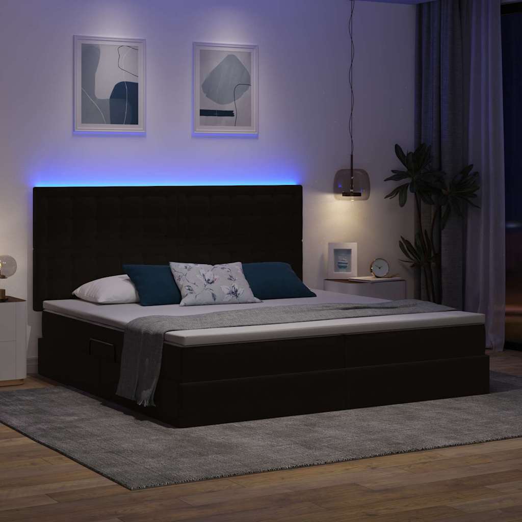 Letto con contenitore e LED con led Nero 200 x 200 cm Velluto