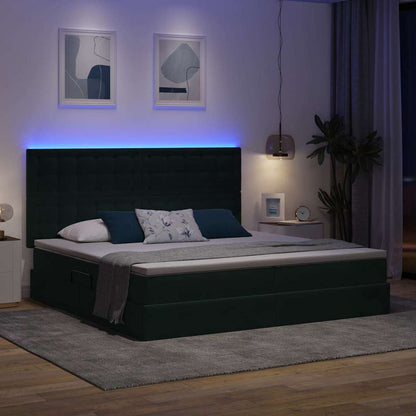 Letto con contenitore e LED Verde Scuro 200 x 200 cm Velluto