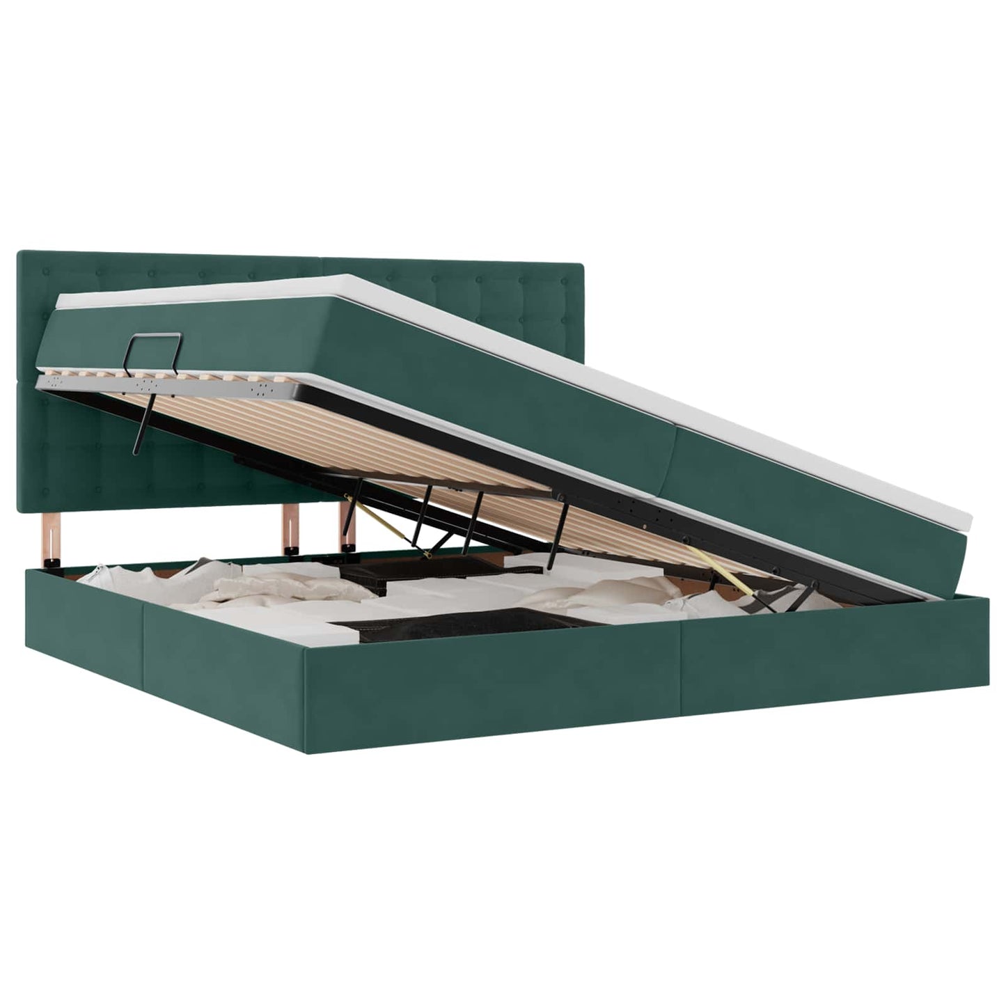Letto con contenitore e LED Verde Scuro 200 x 200 cm Velluto