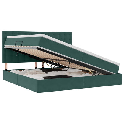 Letto con contenitore e LED Verde Scuro 200 x 200 cm Velluto