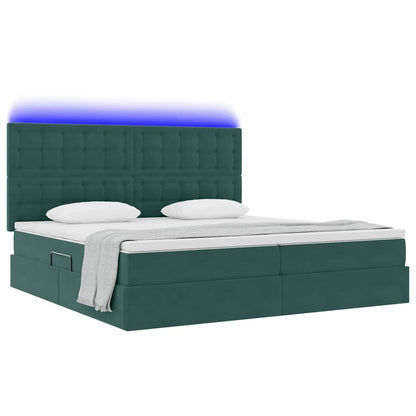 Letto con contenitore e LED Verde Scuro 200 x 200 cm Velluto