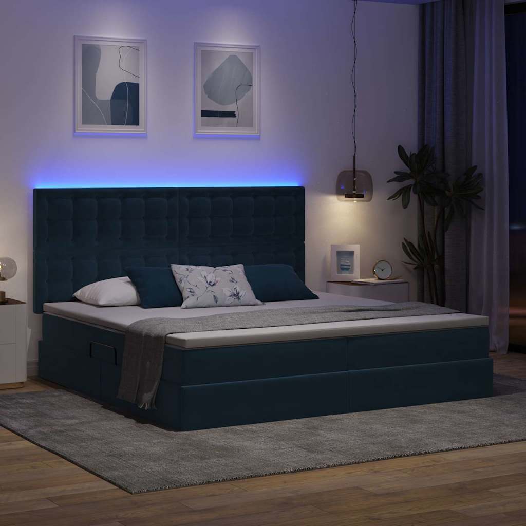 Letto con contenitore e LED Blu Scuro 200 x 200 cm Velluto