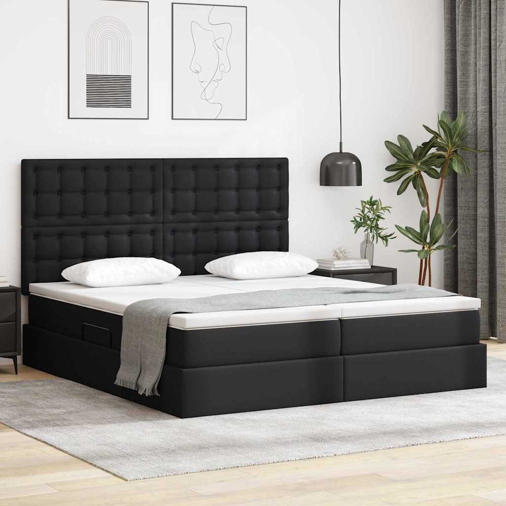 Letto con contenitore e LED Nero 180 x 200 cm Pelle Sintetica