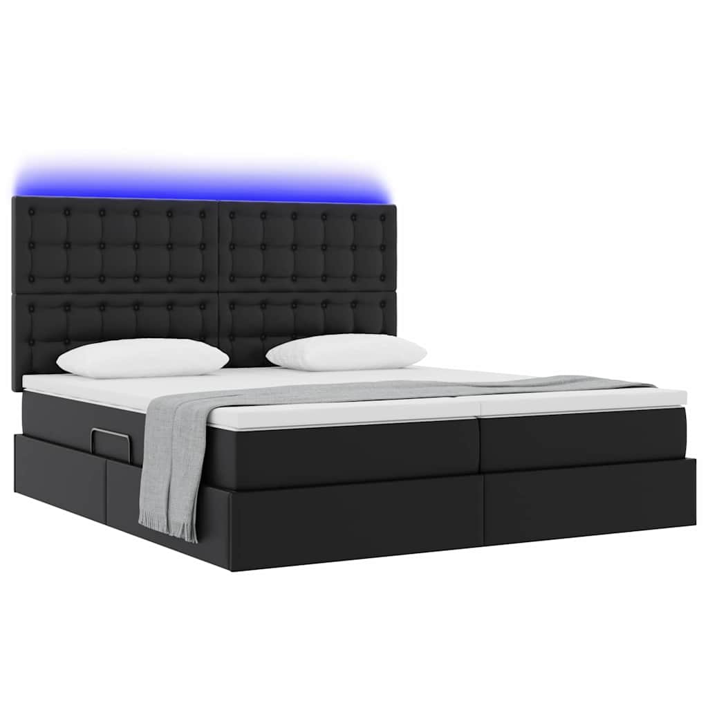 Letto con contenitore e LED Nero 200 x 200 cm Pelle Sintetica