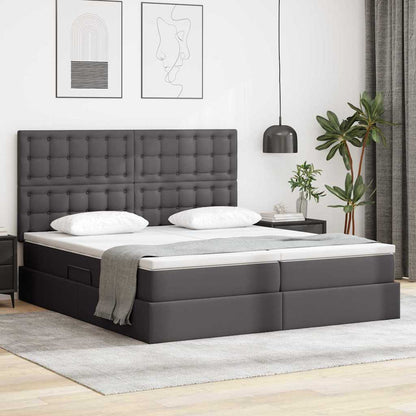 Letto con contenitore e LED Grigio 200 x 200 cm Pelle Sintetica