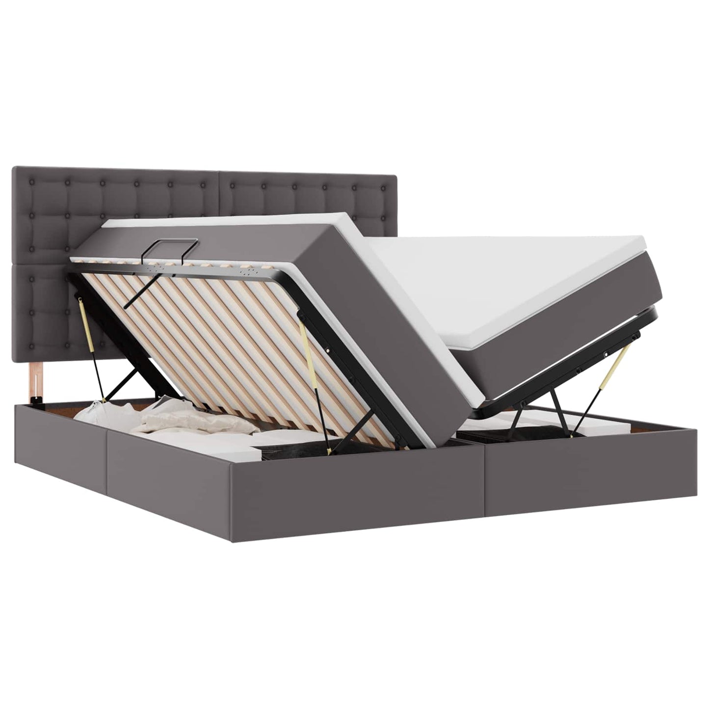 Letto con contenitore e LED Grigio 200 x 200 cm Pelle Sintetica